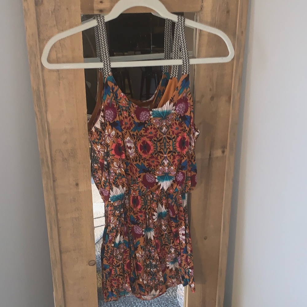 Burnt Orange Floral Boho Romper with Pockets